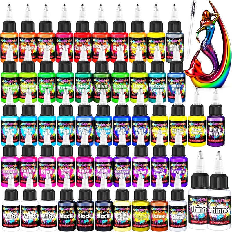 ERCorArt Airbrush Paint - 54 Colors with 2 Airbrush Thinners, Ready to Spray Air Brush Painting Set, Water Based Acrylic Paint for Model, Car, Metal, Fabric, Artists Beginners 4 Types of Colors - Image 1
